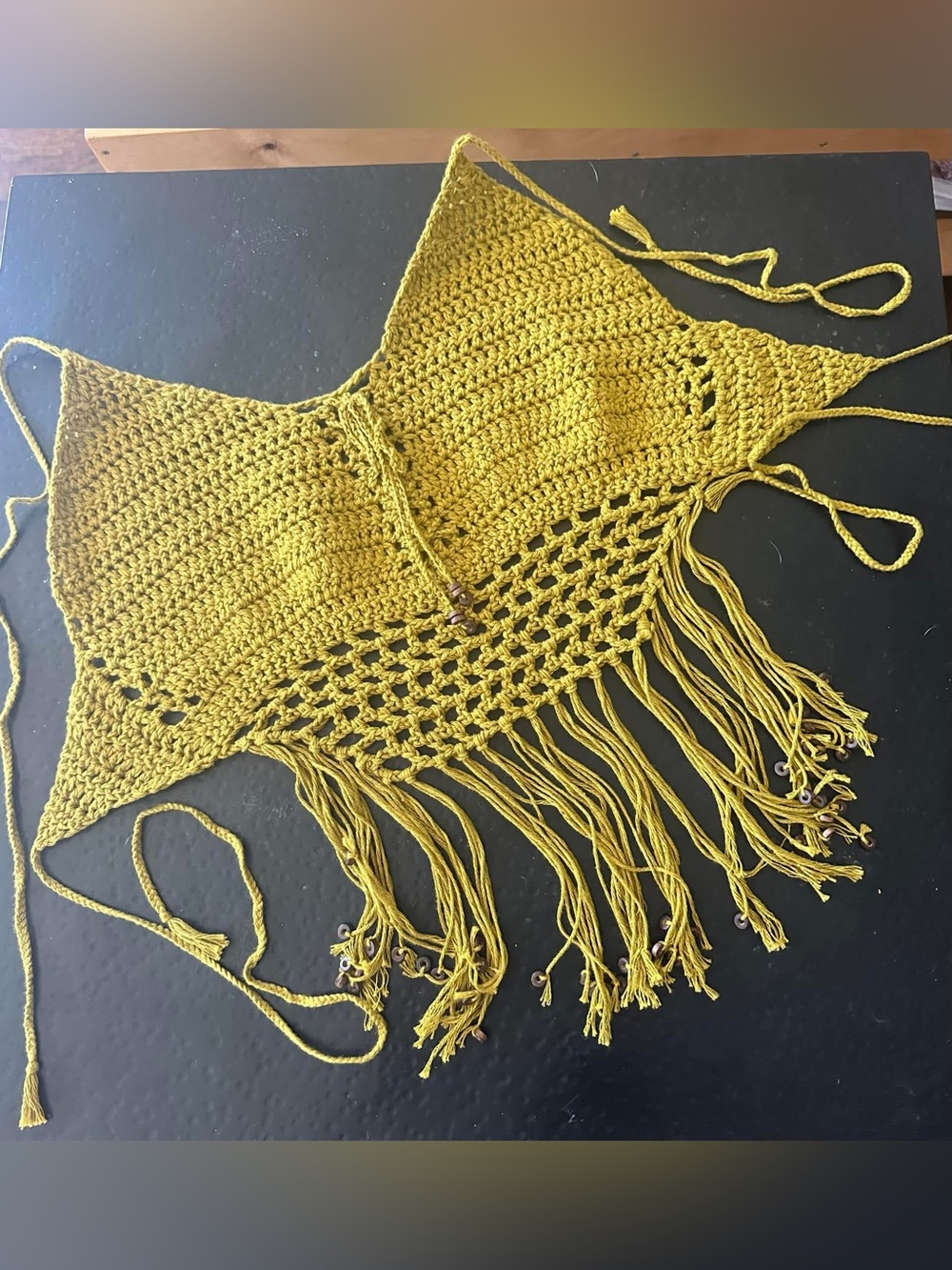 Handmade Crochet Halter with fringe- Green